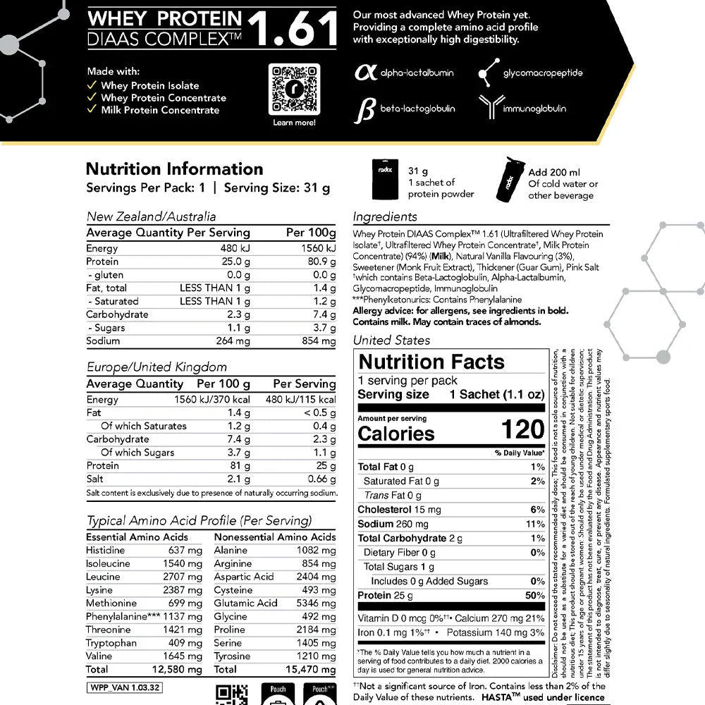 Radix Nutrition - Whey Protein Complex 1.61 15 Single Serves - Vanilla