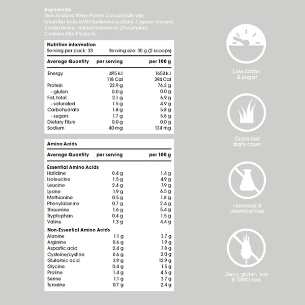 Go Good Whey Protein Powder + Organic Vanilla 500g