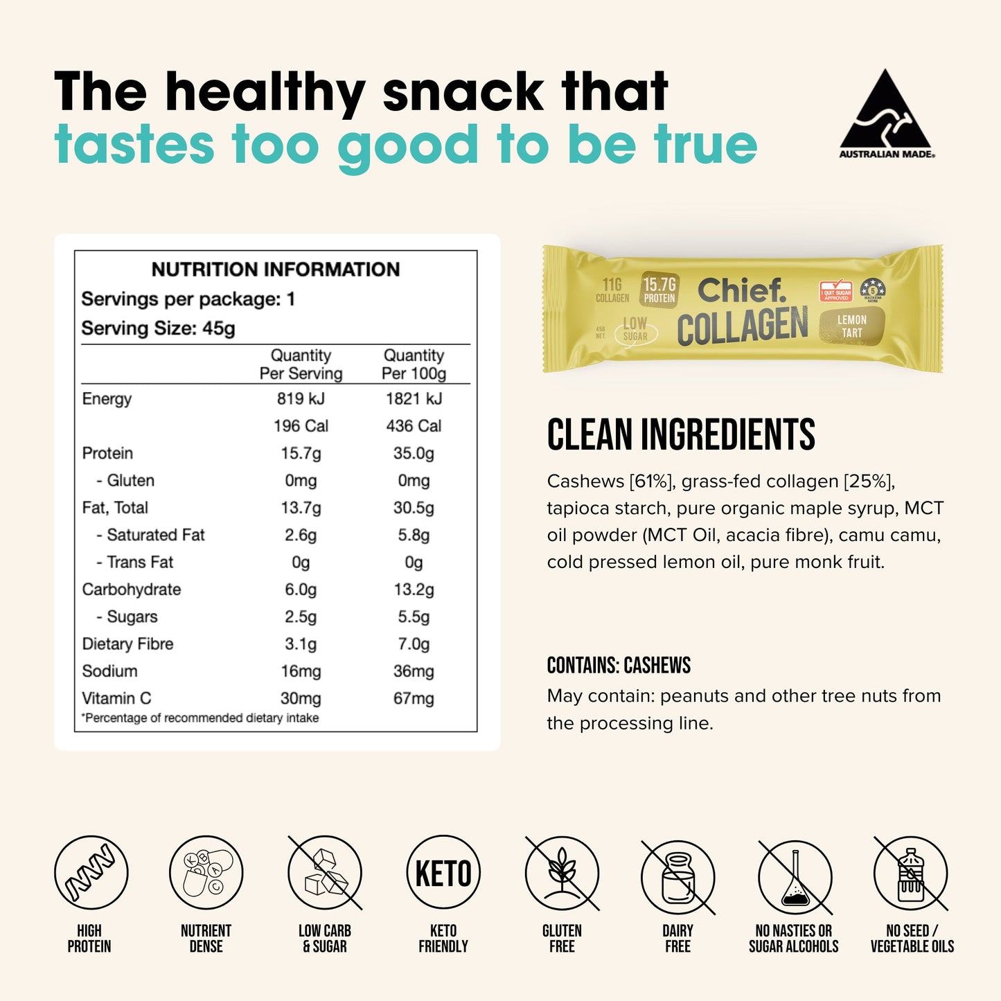 Chief. Collagen Bar Lemon Tart 45g