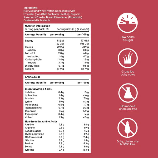 Go Good Whey Protein + Organic Strawberry 500g