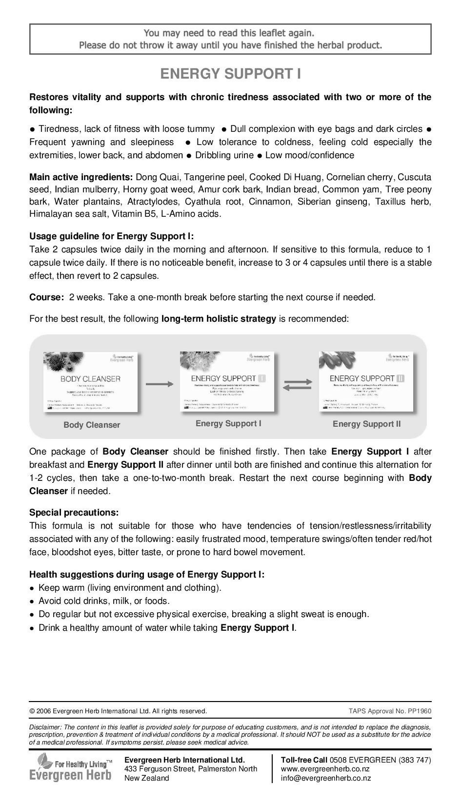 Evergreen Herb Energy Support I